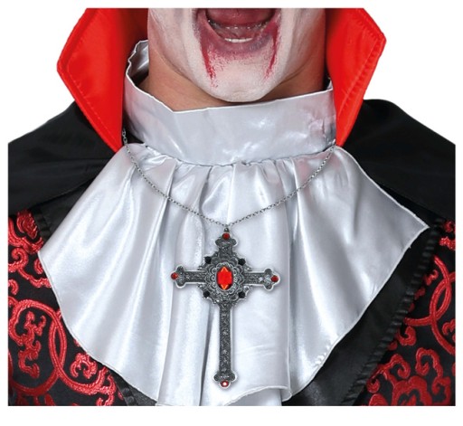 KARDINÁL BISKUPSKÝ GOTICKÝ KRÍŽ S RUBÍNOM 12CM HALLOWEEN