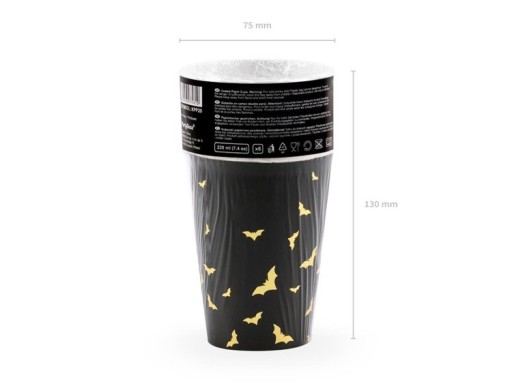 HALLOWEEN hrnčeky BATS hrnčeky z čierneho papiera 220ml PartyDeco 6ks