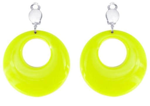 CLIPS náušnice NEON YELLOW HOOPS DISCO outfit 70. a 80. roky 20. storočia