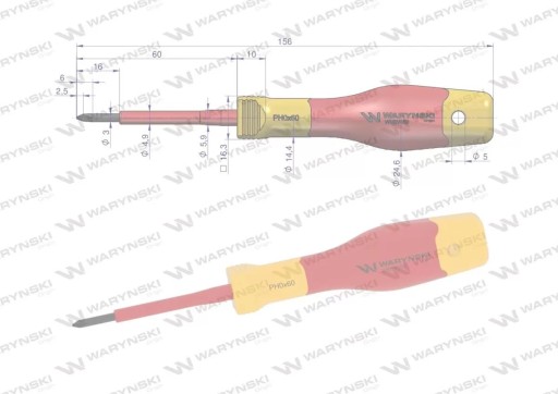 Skrutkovač PH0 60 mm, izolovaný VDE, oceľ S2 Waryński