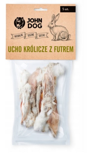 John Dog pochúťka psie králičie ucho s kožušinou 5 ks