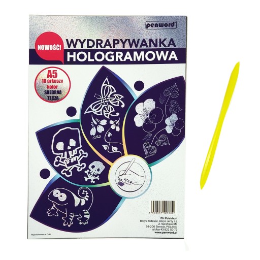 Hologramová stieracia karta A5, 10 listov, stylus, strieborná dúha