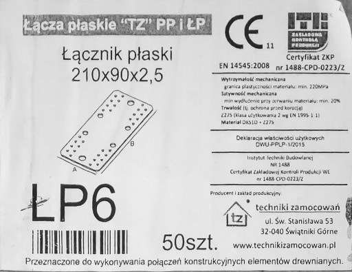 Plochá stolárska spojka ŁP6 210x90x 2,5 mm 1 ks
