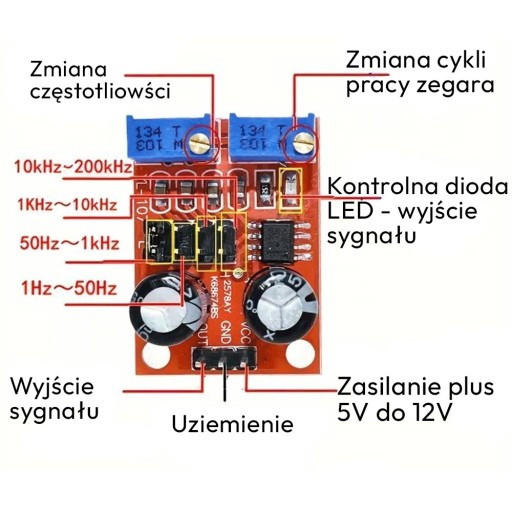 NE555 generátor štvorcových vĺn 1Hz - 200kHz