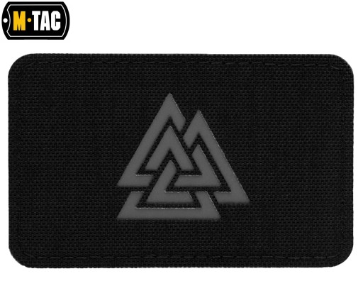 HORIZONTÁLNY VELCRO ZÁPLATA LASEROM VYREZOVANÝ SYMBOL VALKNUT ČIERNA A SIVÁ