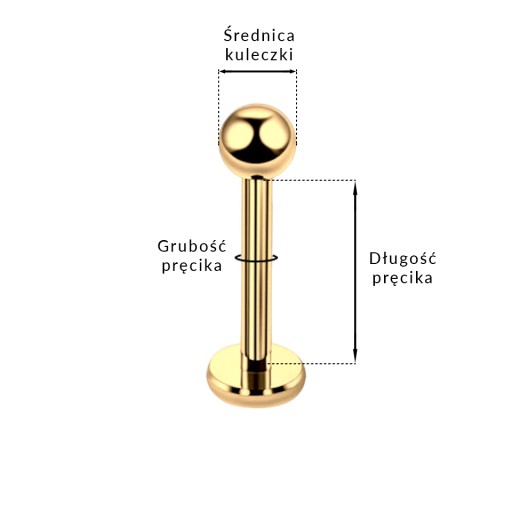 Náušnica Titanium GOLD Labret s guľôčkou 1,2/8/3