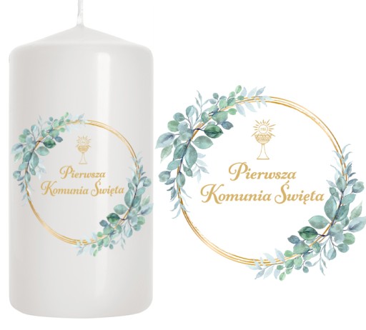 SVIEČKA prijímanie Sviečka Dekorácia na stôl SVÄTÉ prijímanie Boho listy 10cm