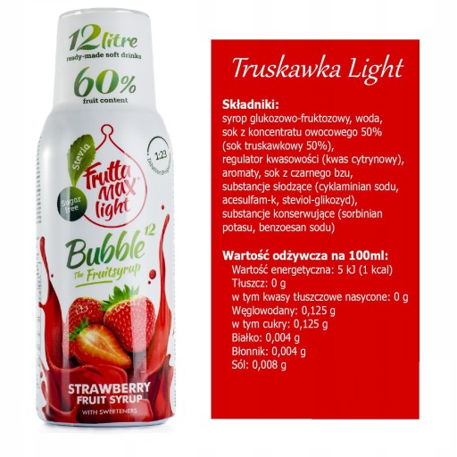 Fruttamax Strawberry Light sirup 500 ml do sódy sýtenej 12l BEZ CUKRU