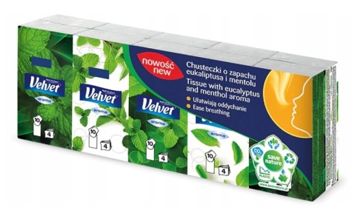 Zamatové vreckovky, 10 balení. MÄTA 4W