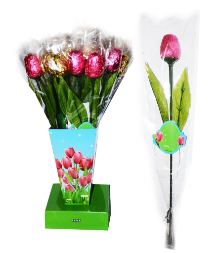 Čokoládový tulipánový kvet Valentín 40cm 16g