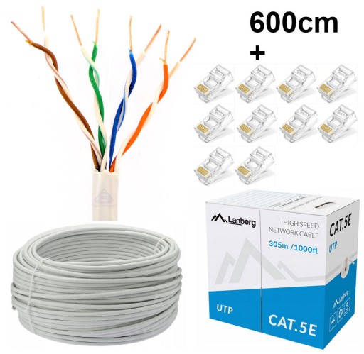 Sada sieťového kábla UTP 5E 6m + 10x konektory RJ45