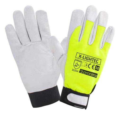 PRACOVNÉ RUKAVICE KOŽENÉ NA VELCRO X-LIGHTEC HI-VIS 10