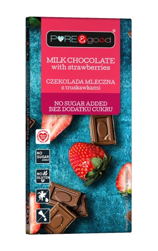 Mliečna čokoláda s jahodami bez pridaného cukru a lepku 75 g PURE&good