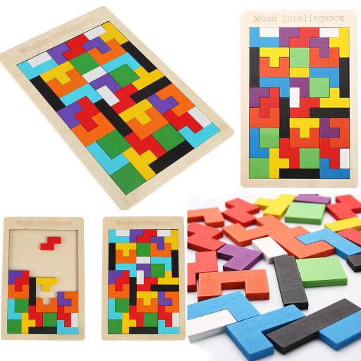 Puzzle Drevené kocky Montessori Tetris Puzzle