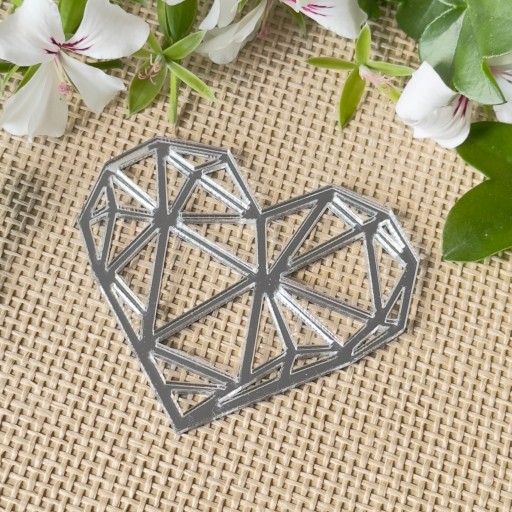 Bočný topper HEART geometrické diamantové plexi strieborné