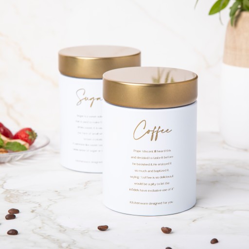 Dóza na kávu, kovová kuchynská nádoba, Altom Design Coffee, biela