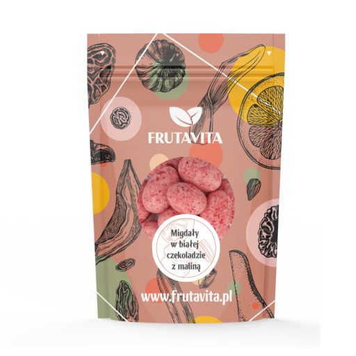 Mandle v bielej čokoláde s malinami 200 g