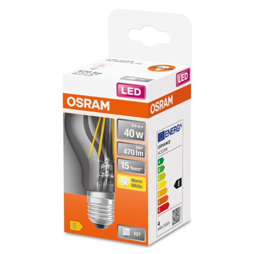 LED žiarovka E27 A60 4W = 40W 2700K FILAMENT OSRAM