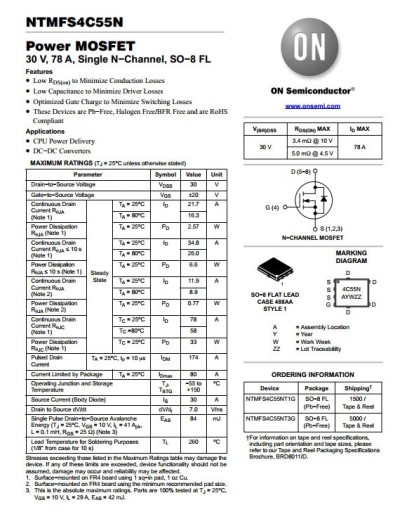 Mosfet ON NTMFS4C55N 4C55N Xbox One S