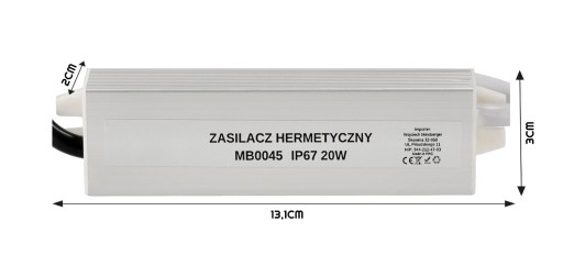 Vodotesný LED zdroj pre 1,6 20W 12V IP67 pásy