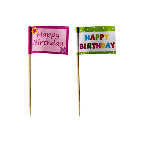 Banketové špáradlá 8 cm Happy Birthday 20 ks