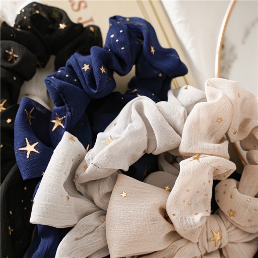 HAIR GUMBER SCRUNCHIE STARS BOWN NAVY BLUE