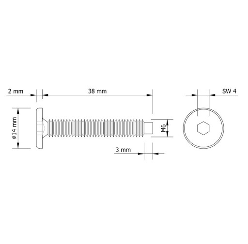 10X skrutka M6 x 35 mm plochá hlava na imbusový kľúč, nábytková skrutka metrická skrutka