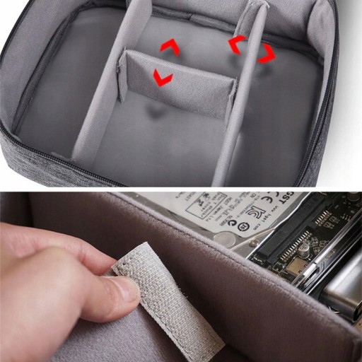 ŠEDÝ CESTOVNÝ ORGANIZÁTOR NA KÁBLE, USB NABÍJAČKY, s puzdrom na zips
