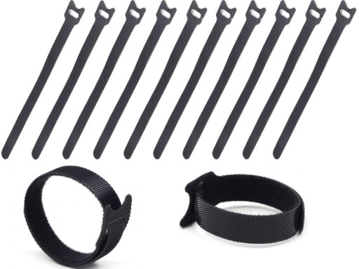 VELCRO BAND organizér na káble 210x12mm Strong Black TIES 10 kusov