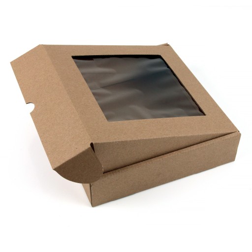 25x25x5 cm Krabička s okienkom štvorec Eco hnedá - Sada 5 ks