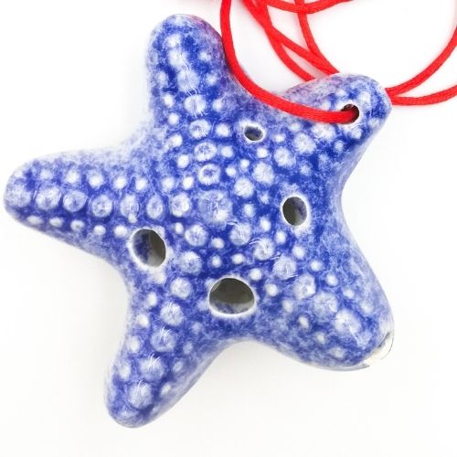 mini OCARINA keramická hviezda, námornícka modrá, 6 otvorov, rúčky, tóny okaríny