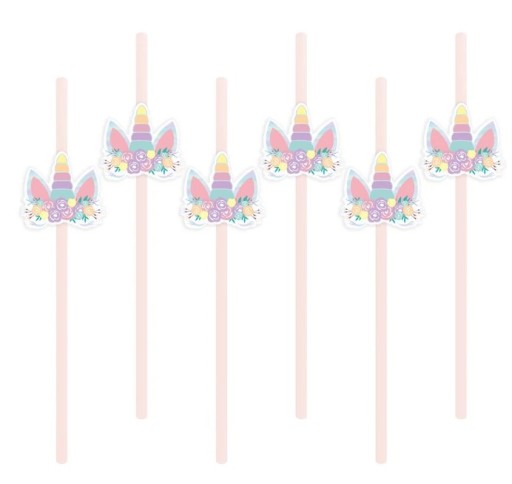 Papierové slamky Ružový Unicorn, pre deti 20 cm, 6 ks