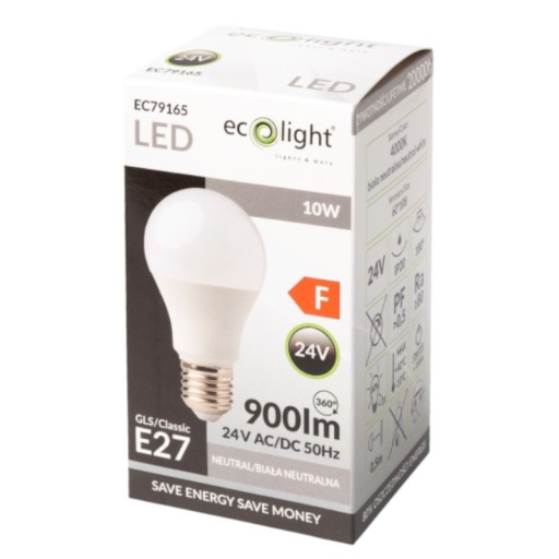 E27 LED žiarovka 10W 24V, neutrálna farba