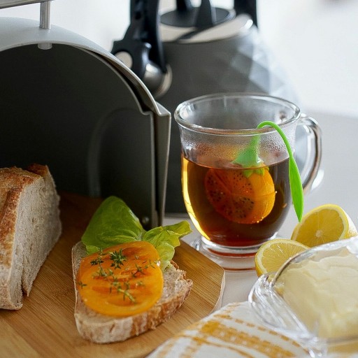 Silikónový TEA INFUNER na hrnček, ORANŽOVÝ