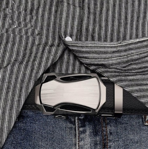 Čierny automatický opasok elegantná kožená kovová pracka pánska