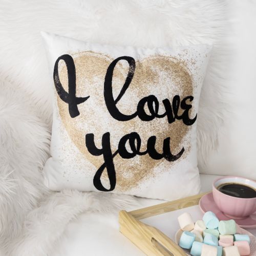 Ozdobná zamatová obliečka na vankúšik s nápisom I love you, 40x40 cm