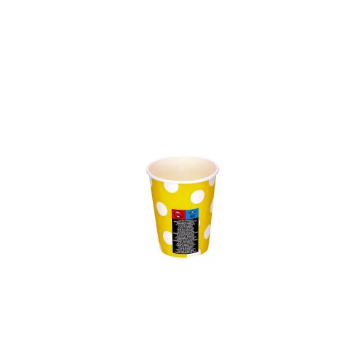 papierové poháre žlté, biele bodky, 270ml/6 ks.