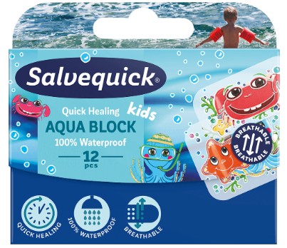 Vodotesné náplasti Salvequick Aqua Block Kids x12