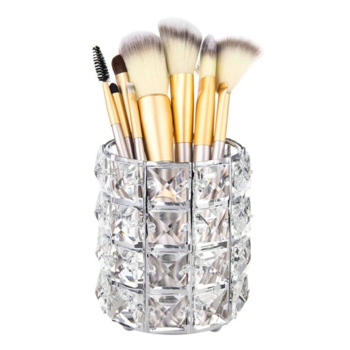 Organizér štetcov na make-up s kryštálmi, strieborný