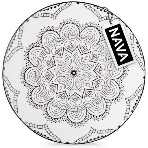 VEČEROVÝ tanier, plytký, veľký, na večeru, porcelán, biely, čierny, MANDALA, 27 cm