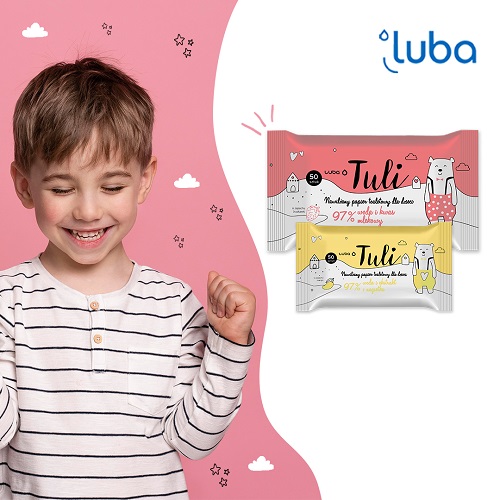 LUBA Tuli Vlhčený toaletný papier pre deti s vôňou manga, 50 listov