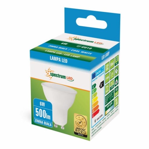 6W LED žiarovka - GU10 - STUDENÁ farba 6000k - 500lm