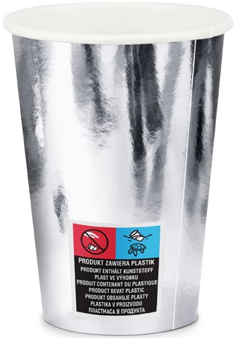 STRIEBORNÉ papierové poháre na NARODENINY, Silvestra, svadbu, 220 ml, 6 ks