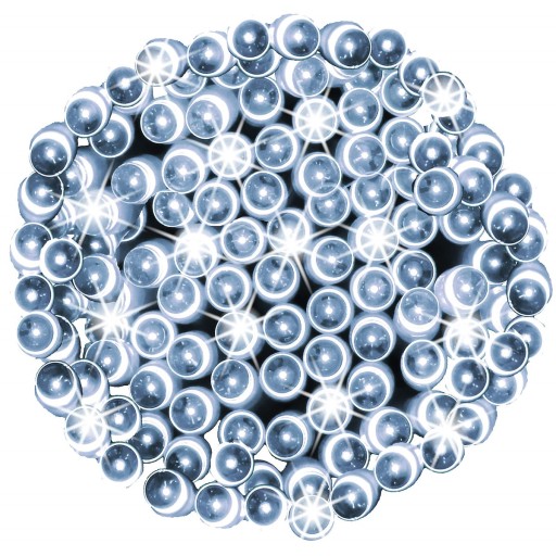SOLÁRNE VIANOČNÉ SVETLÁ 100 LED 12m GARLAND STUDENÁ BIELA 8 FUNKCIÍ