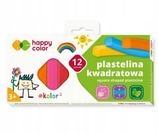 Štvorcová plastelína 12 farieb Happy Color