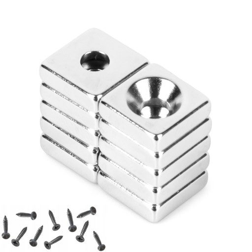 NEODYMOVÝ MAGNET NA SKRUTKU 10x10x3 mm SILNÝ - 10 KS