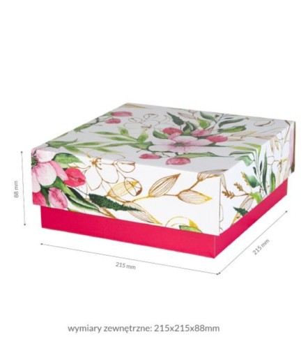 Veko-spodná krabica s potlačou 200x200x85mm RUŽOVÉ KVETY - DEŇ ŽIEN