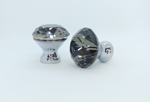 Krištáľová kľučka, ŠEDÝ nábytkový gombík - 30 mm