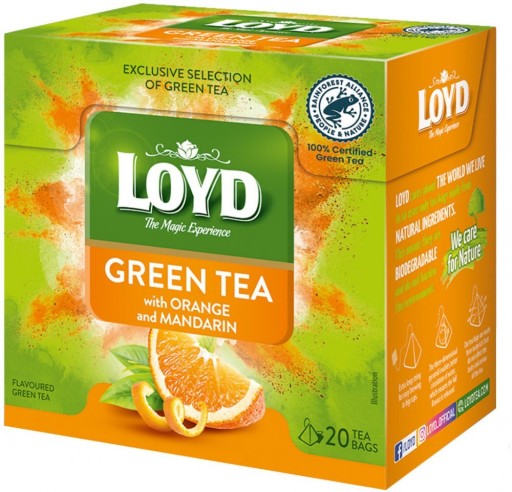 Ochutený zelený čaj v pyramídach Loyd pomaranč/mandarínka 20 ks x2
