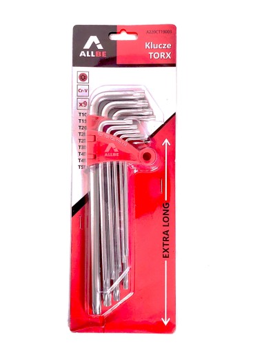 DLHÉ KĽÚČE TORX IMBUS, IMBUS T10-T50, 9 ks